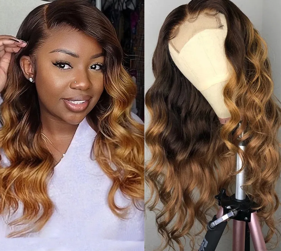 Perruque Lace Front Wig brésilienne naturelle, cheveux humains, Body Wave, ombré, hd 4/30, couleur marron auburn, densité 150%, DIVA1