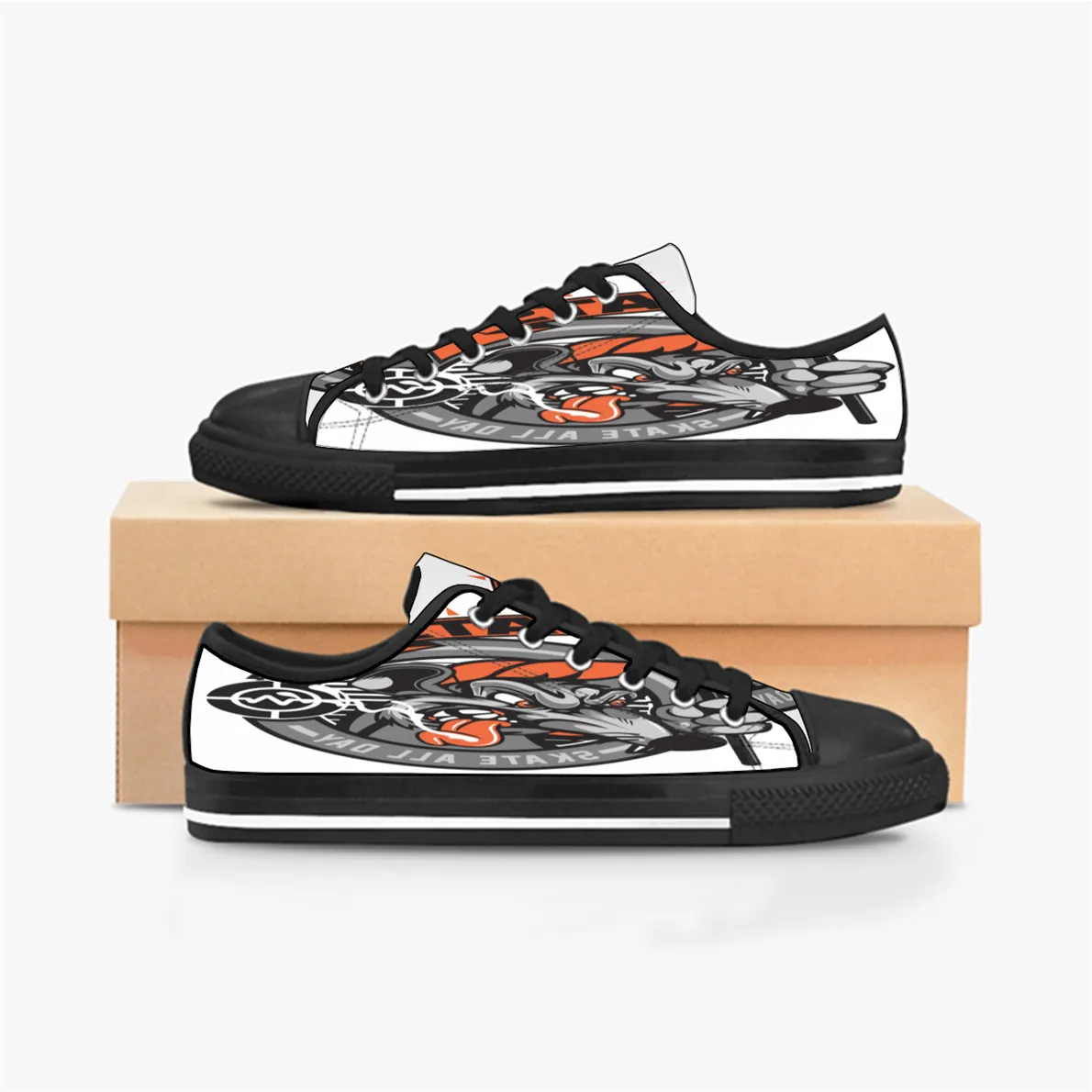 Mannen Vrouwen DIY Aangepaste Schoenen Lage Top Canvas Skateboard Triple Zwart Maatwerk UV Afdrukken Sport Sneakers Kele112