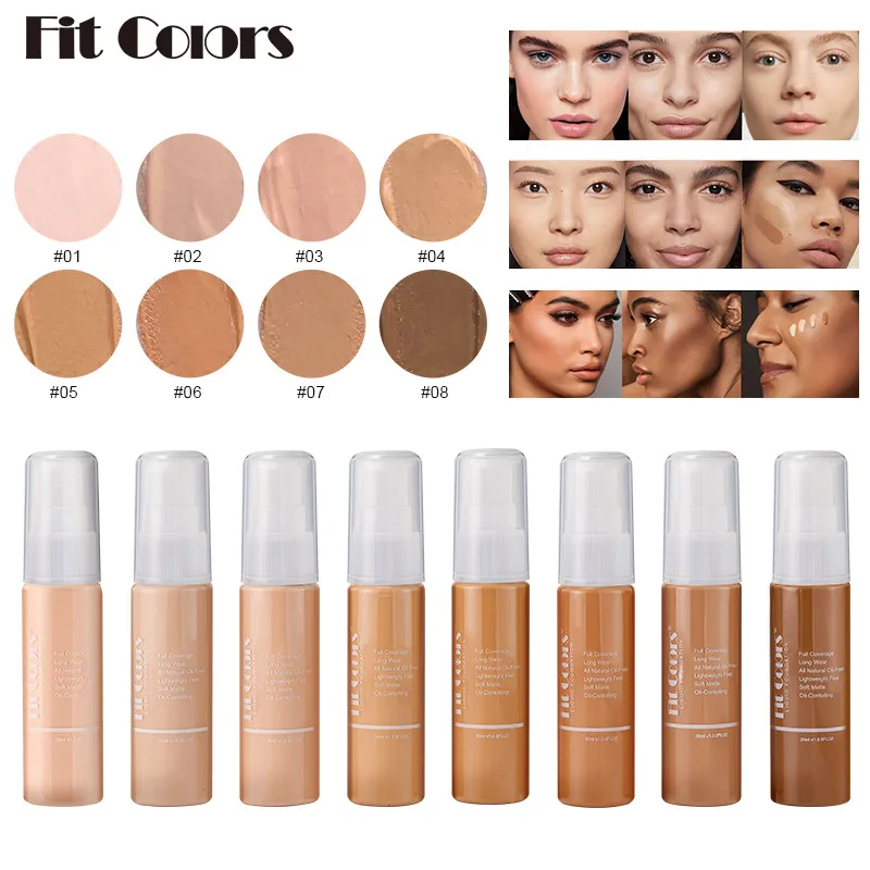 Fit Colors Matte Liquid Foundation 30ml Fond de Teint في 8 ظلال للنساء والبنات FD01