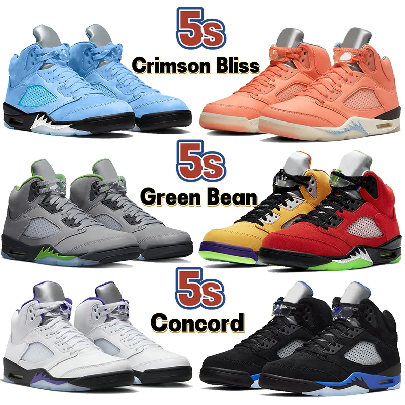 2023 Yeni Jumpman 5 5s Retro Basketbol Ayakkabı Crimson Bliss Unc Yeşil Bean Ne Concord Yarışçı Mavi Paskalya Noir Bluebird Antrasit Top 3 Mens Spor Sneakers Erkek Trainers