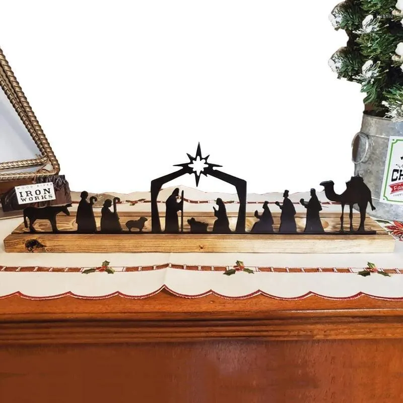 Weihnachtsdekorationen Kerzenhalter Krippenset Ständer Rustikale geschnitzte Figuren Kerzenständer für