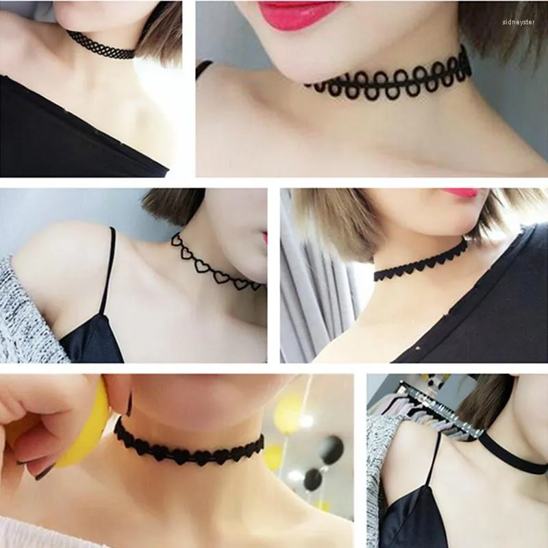 Choker moda prosta temperament skórzany koronkowy tatuażnik