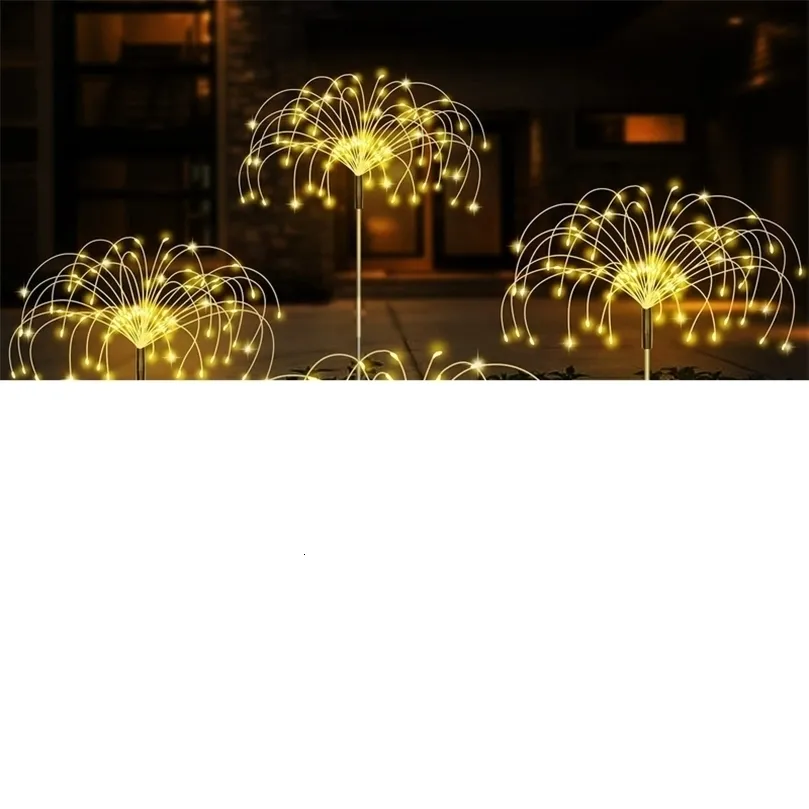 Dekoracje ogrodowe LED Solar Fireworks Lights Waterproof Outdoor Dandelion Diy Lampa Flash String Fairy do krajobrazu wystrój trawnika 221116