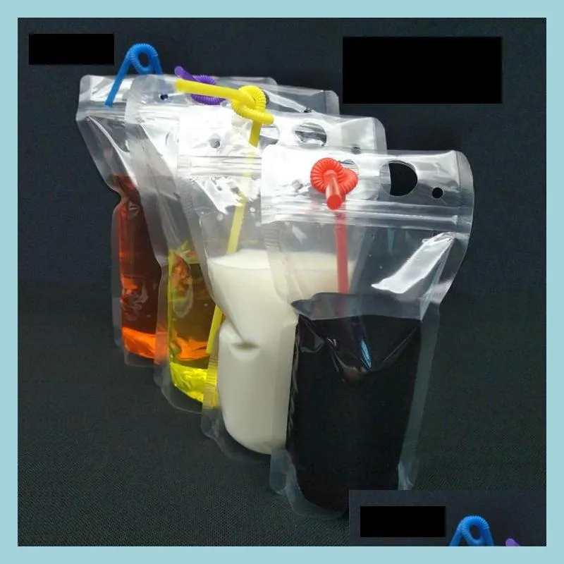 Andra dryckesställen Standup Plastic Drink Pouches Bags Reclosable Zipper Drinking Bag Portable Liquid Packaging For Beverage Juice Tea M DHKZV