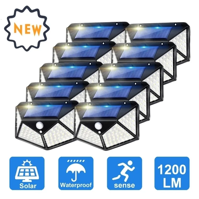 Tuindecoraties Est Solar Lights Outdoor 100 LED Sensor Beweging Licht 3 Modi Wireless Lamp IP65 Waterdichte wand 221116