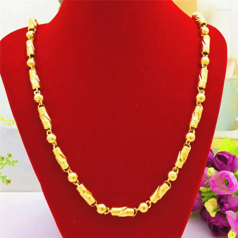 Chains LUXURY MEN'S NECKLACE 14K GOLD CHAIN JEWELRY FOR WEDDING ENGAGEMENT ANNIVERSARY GIFTS YELLOW BEAD MALE