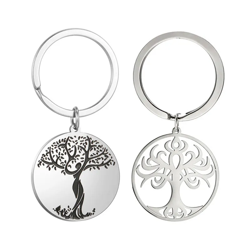 Life Tree Anhänger Keychain Edelstahl Schlüsselanhänger Schlüsselring Muttertag Weihnachtsgeschenkschlüsselkette