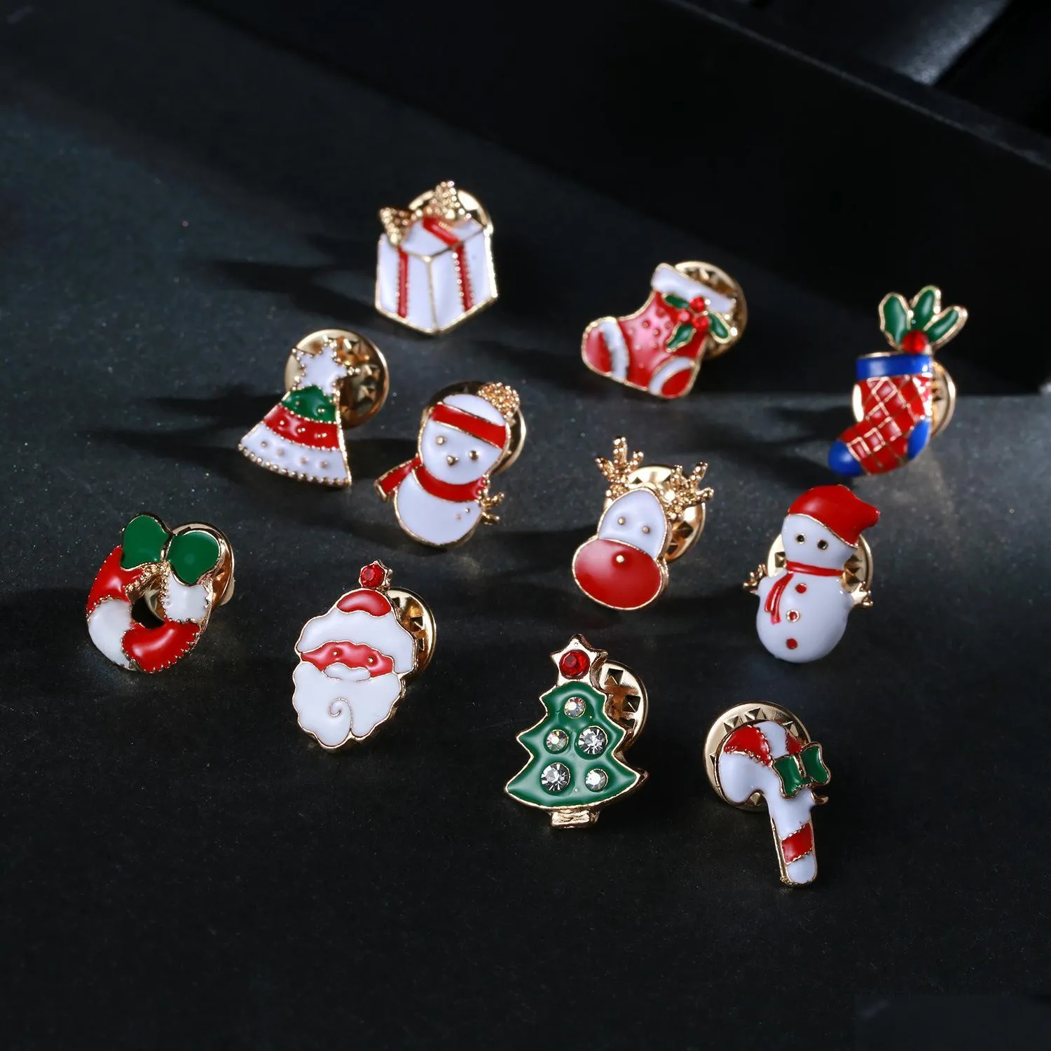 Pinos broches esmalte christams broooch desenho animado santa árvore boneco de neve meias pinos lapela pino mulheres crianças jóias de jóias de moda entrega de gotas dh4k3