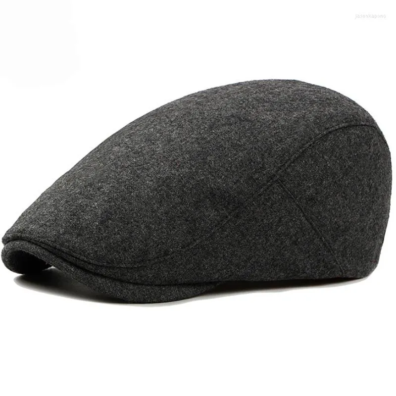 Berets HT1319 Autumn Winter Hats For Women Plain Solid Black Grey Flat Cap Fashion Wool Cabbie Gastby Ivy Hat Western Men Beret