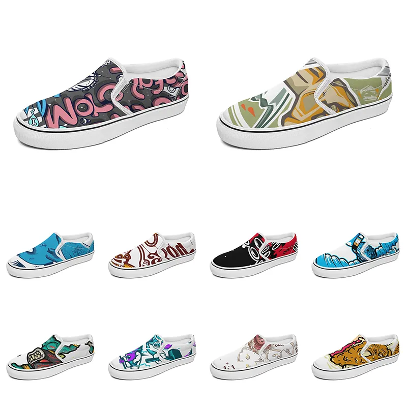 men women custom slip on canvas shoes anime cartoon animal design diy word black white blue red outdoor mens trainer 034