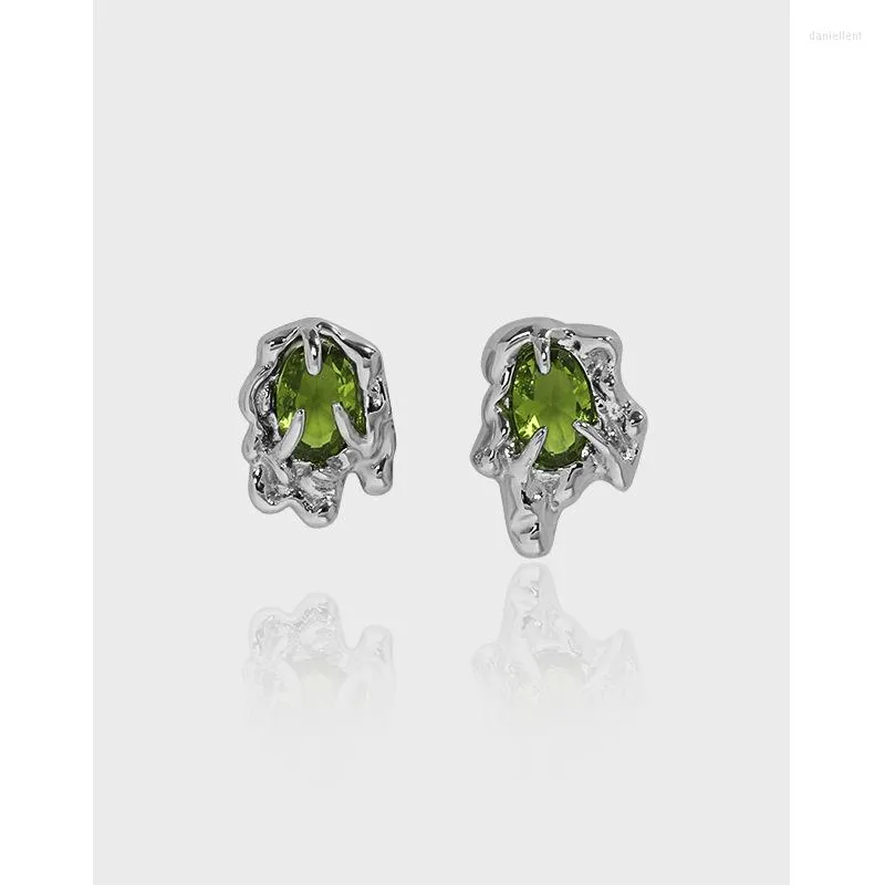 Stud -oorbellen Olive Green Lava Zirkon dames asymmetrische 925 Sterling Silver 2022 Trend Earrimgs voor sieraden van oor luxe kwaliteit sieraden