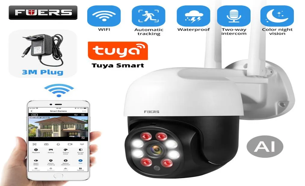 Cámaras de domo FUERS 1080P 3MP IP TUYA Smart Outdoor Home Security Tracking Auto Auto Detection Wifi CCTV Vigilancia 221102