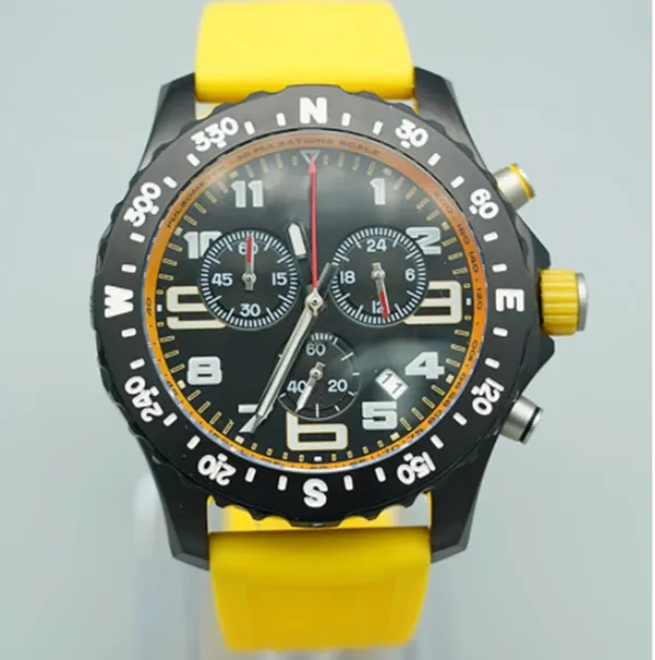 NUEVO MASTER Design Men's Watch Japan Quartz Endurance Pro Avenger Chronograph 44 mm Relojes de goma amarilla 1884 Men relojes Hardex Glass Wallwatches Envio Gratuito