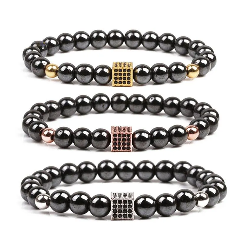 Beaded Black Zircon Box Magnet Beads Strands Bracelet Stone Bracelets Wristband Cuff Women Men Fashion Jewelry Drop Delivery Dhcux