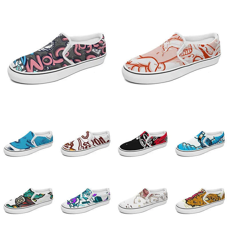 men women custom slip on canvas shoes anime cartoon animal design diy word black white blue red outdoor mens trainer 020