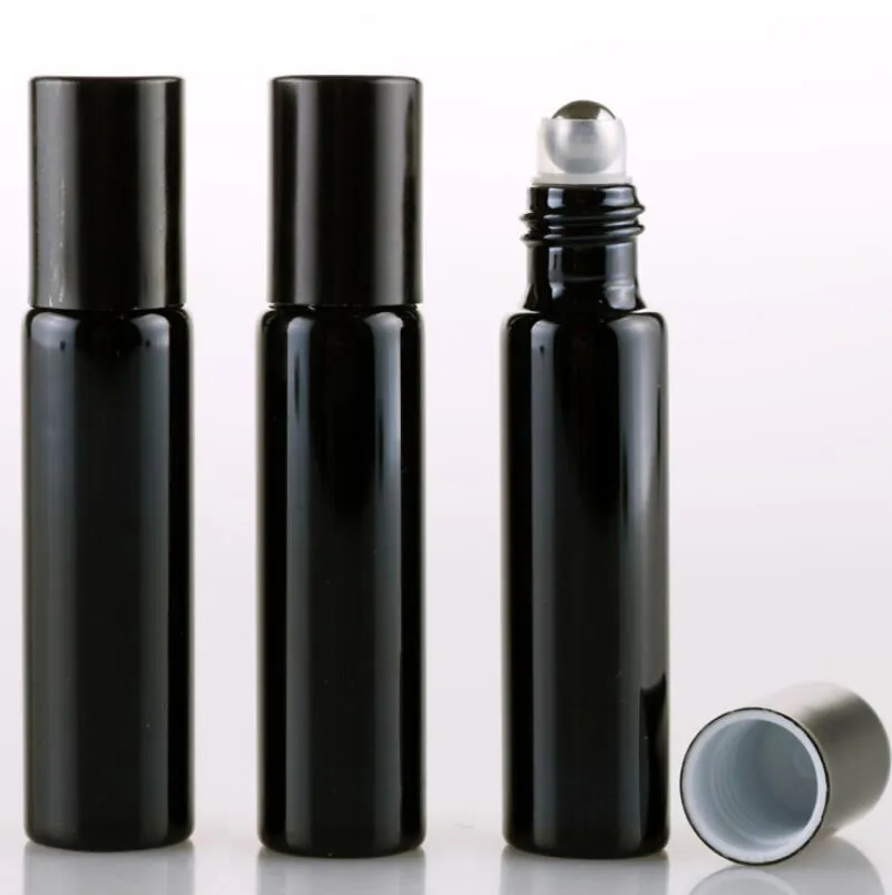 Bouteille rechargeable vide de 5ml, bouteille de parfum d'huile essentielle noire givrée épaisse avec boule roulante en métal LX5262