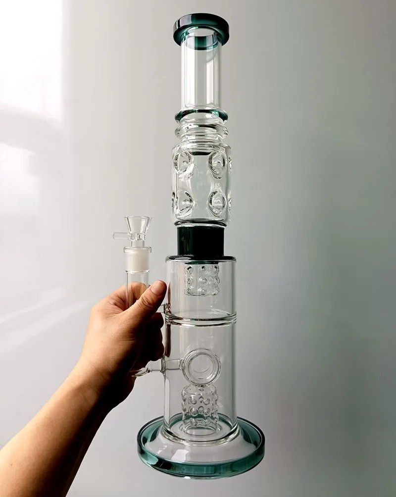 Green Glass Bong Recycler Hookahs Oil Burner Dab Rig with Percolator Smoking Pipes for Tobacco