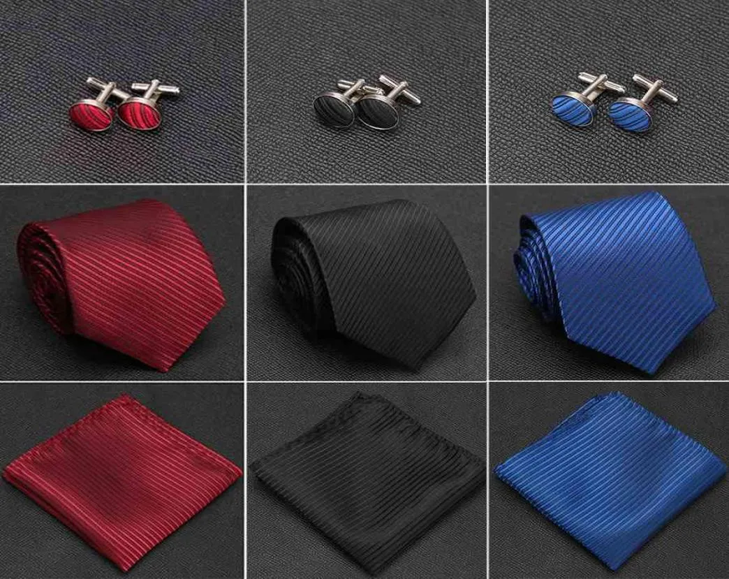 Herren binden massives Taschentuch Krawatte Manschettenknöpfe Set Modestreifen Krawatten für Männer Cravat Party Mann Geschenk Hochzeitskleidungszubehör