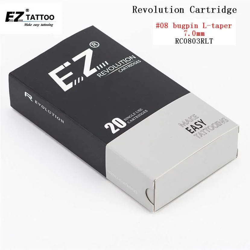EZ Revolution Cutridge Tattoo igły okrągłe wkładka #08 0 25 mm Bugpin Long Taper 1 3 5 7 9 11 dla maszyn i uchwytów 20pcs Lot 2106081898