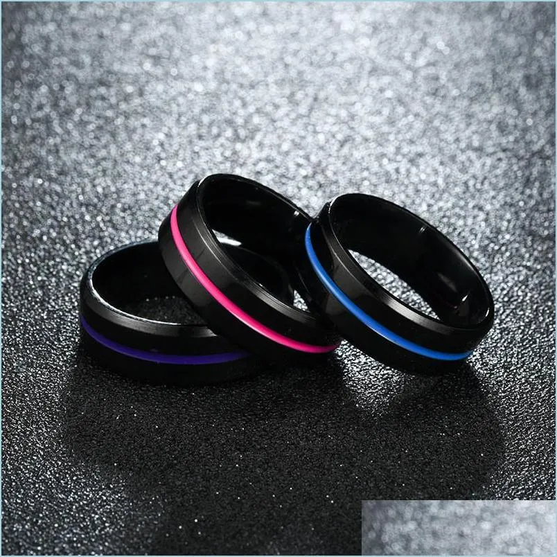 Bandringen roestvrij staal Black Ring Email Lint Bang ringen Betrokkenheid Wedding Dames Mens Fashion sieraden Geschenkdruppel Levering DHZTW