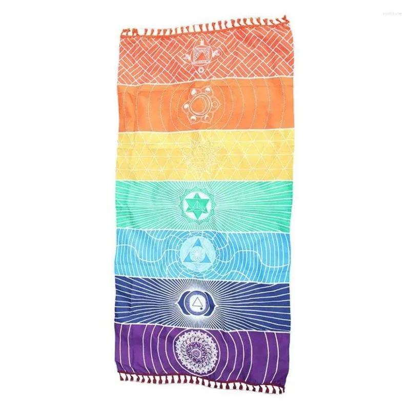 Tapisserier Meditation Yoga Rug Handdukar Mexiko Chakras Tassel Randig golvmatta Tapestry 150cm70cm f￤rgglad