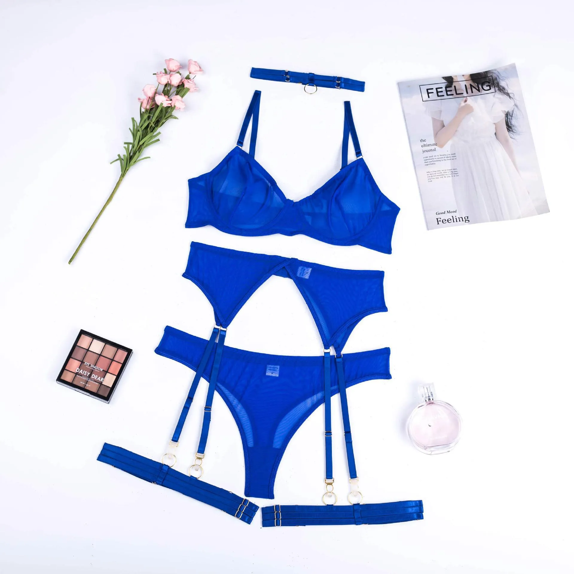 Sexy Lingerie Set For Women  Bra Set, Garters, And Briefs With  Transparent Lace And Seamless Blue Setup From Jacky0817, $12.82
