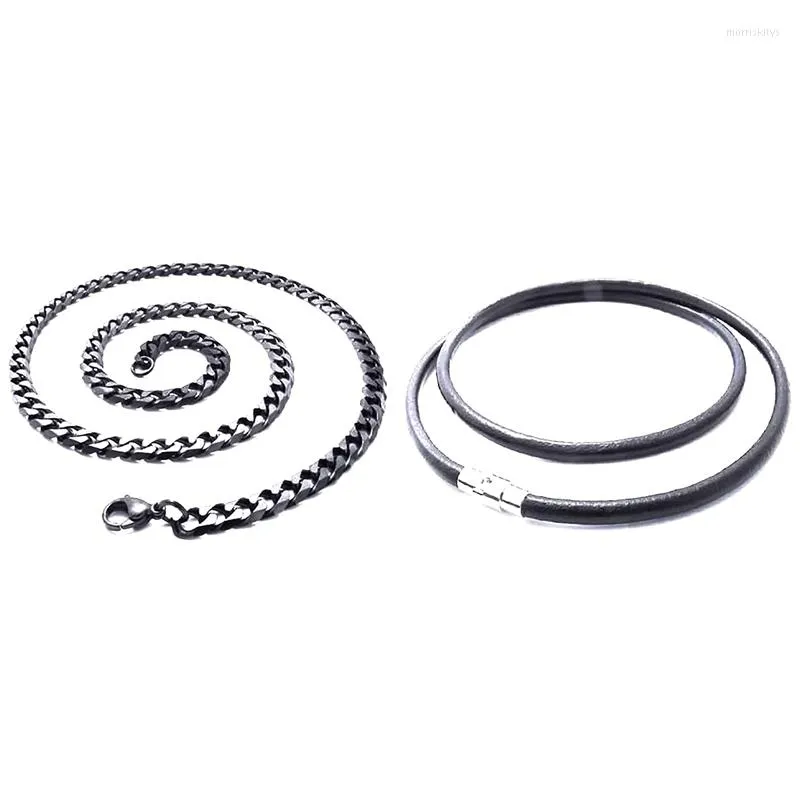 Kedjor 2st rostfritt stål magnetiskt lås rustningskedja lädersladd halsband 4mm bred - 75 cm lång bredd 3,5 mm längd 60 cm