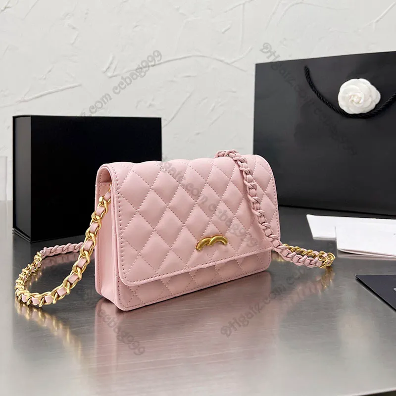 Luxury 2022 French Ladies Designer Wallets on Chain Genuine Leather Quilted Flap Handbags Gold-Tone Metal Hardware Card Holders Po304Z