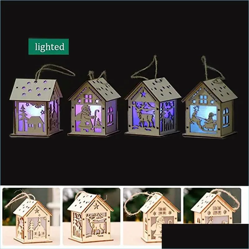 Décorations de Noël Cabane en rondins de Noël Suspend Kit d'artisanat en bois Puzzle Maison de jouets avec barre lumineuse à bougie Décorations pour la maison Cadeau Drop Del Dhwmy