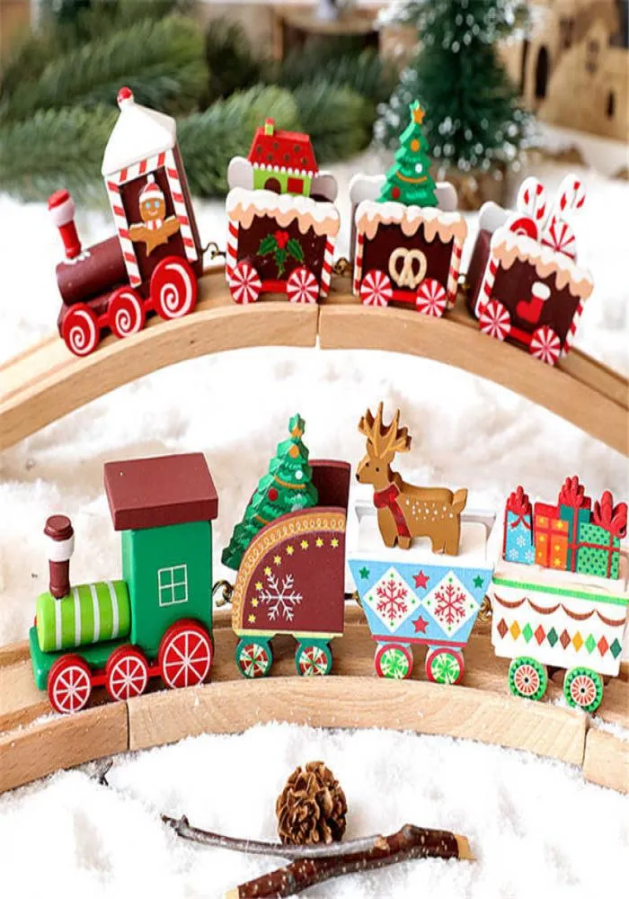 Weihnachtsdekorationen Holz Weihnachtszug Ornament Weihnachtsdekoration für Haus Santa Doll Geschenk Spielzeug Handwerk Tisch Navidad Deco