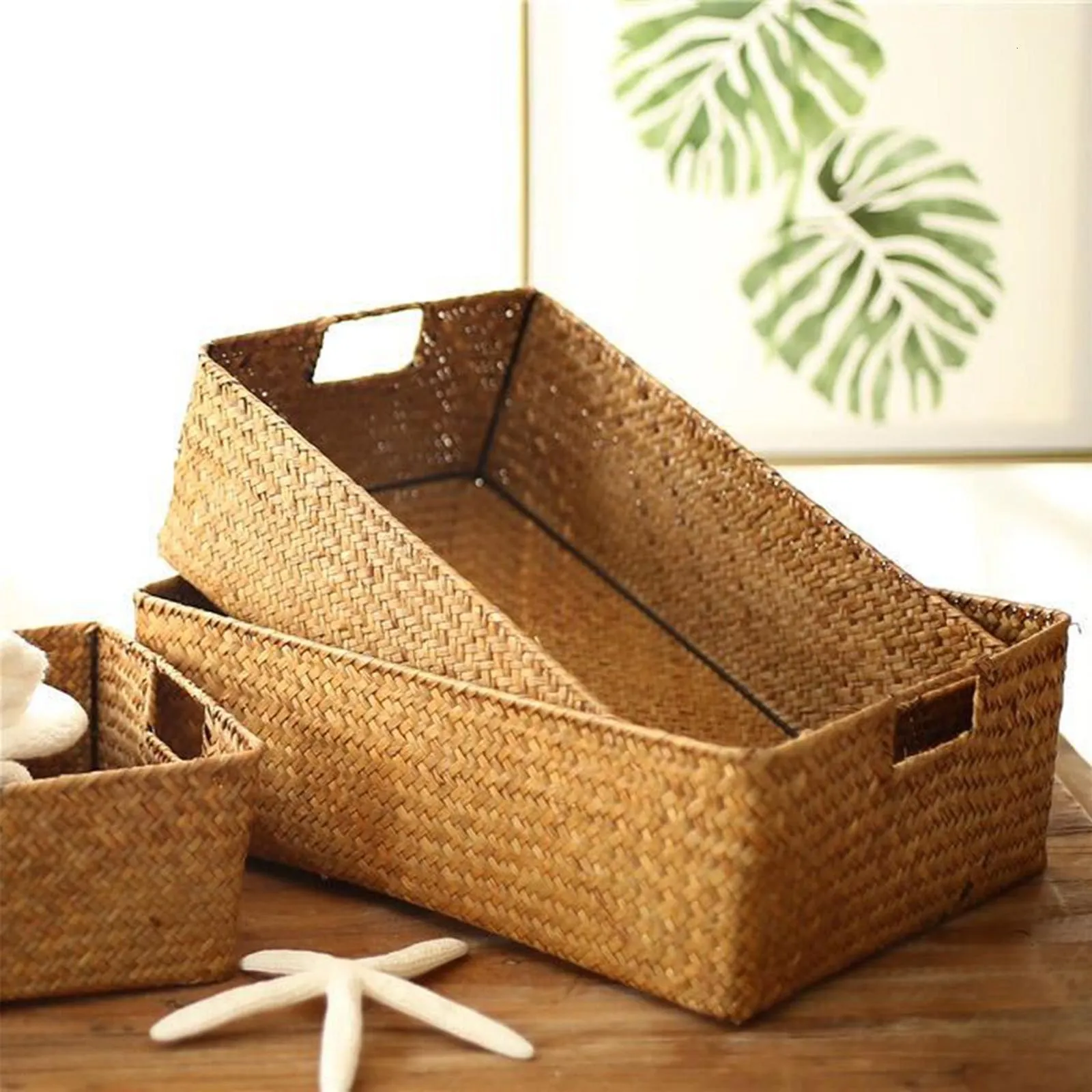 Aufbewahrungskörbe, handgewebte Kleidungsbox, rechteckiger Rattan-Weidenbehälter, Obst-Kosmetik-Organizer 221118