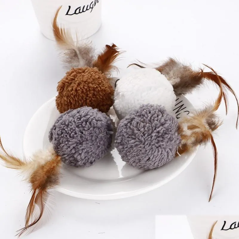 Cat Toys Cute Soft Cat Plush Ball With Feathers Mint Interactive Practical Cats Playing Toys Non Toxic Pet Supplies Easy Carry 1 5Wt Dh7Ub