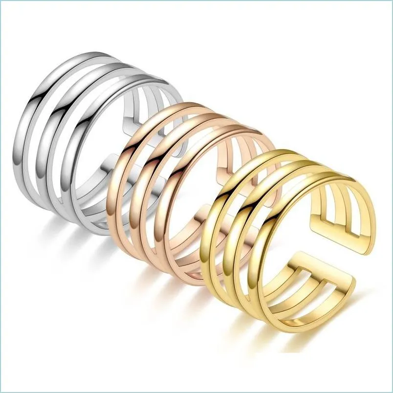 Anelli a fascia Anello in acciaio inossidabile placcato oro Fascia regolabile Mtilayer Knuckle Rings per le donne Fashion Fine Jewelry Gift Drop Delivery Dhukt