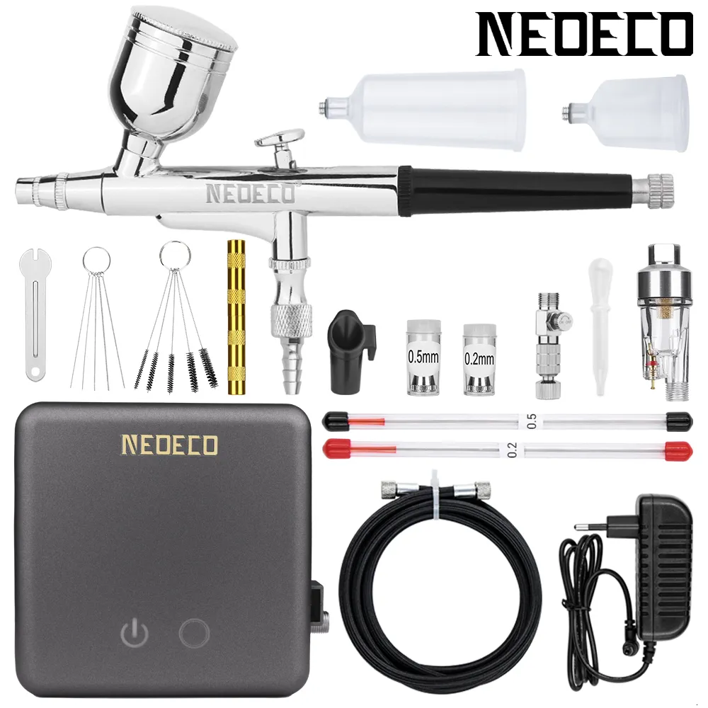 Dual Action Airbrush Set met verfspuitpistool, 30 psi ± 15% Luchtcompressor 230 V Airbrush Pistoolset voor make-up, manicure, tatoeage, schilderkunst, knutselen en voedseldecoratie | NL