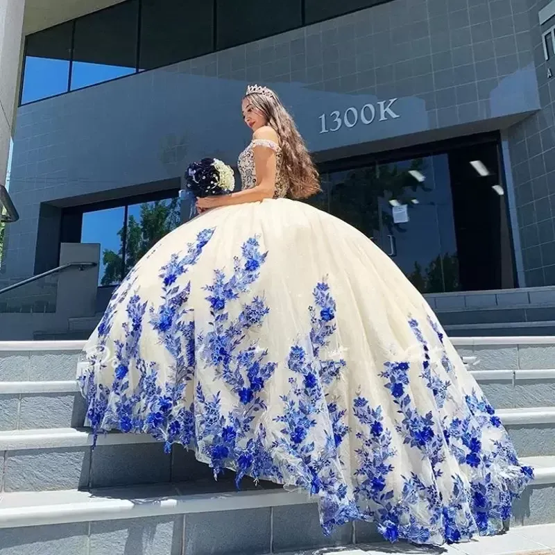 White and top blue quinceanera dresses