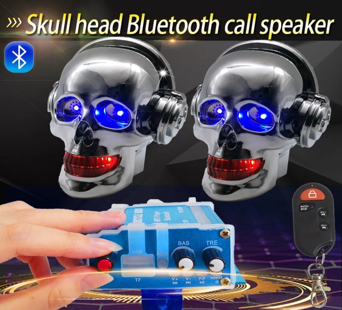 1Piece Motorcycle skull Bluetooth audio with mp3 waterproof call amplifier subwoofer 12V pedal threewheel pedal antitheft speake6213067