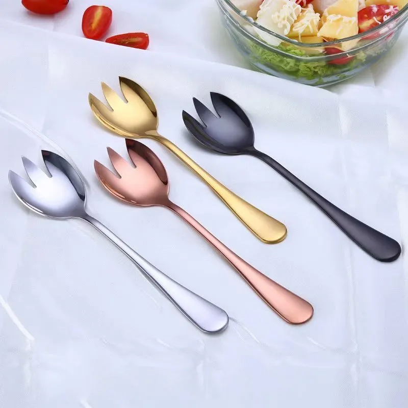 2st Sallad Spoon Forks Gold Silver Silver rostfritt st￥l salladsserver s￤tter k￶kstillbeh￶r