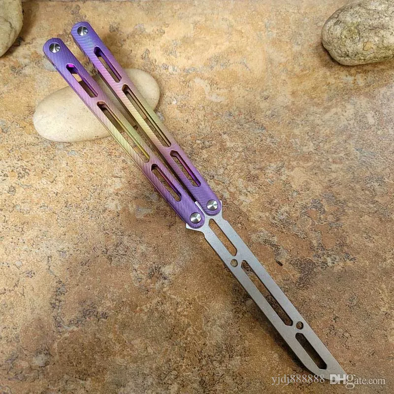 New Theone Balisong Butterfly Trainer Training Knife Hom Basilisk Snake Monster Jilt Swing Knives D2 Blade Titanium Handle Bushing System EX10 Chimera BM42 UT85