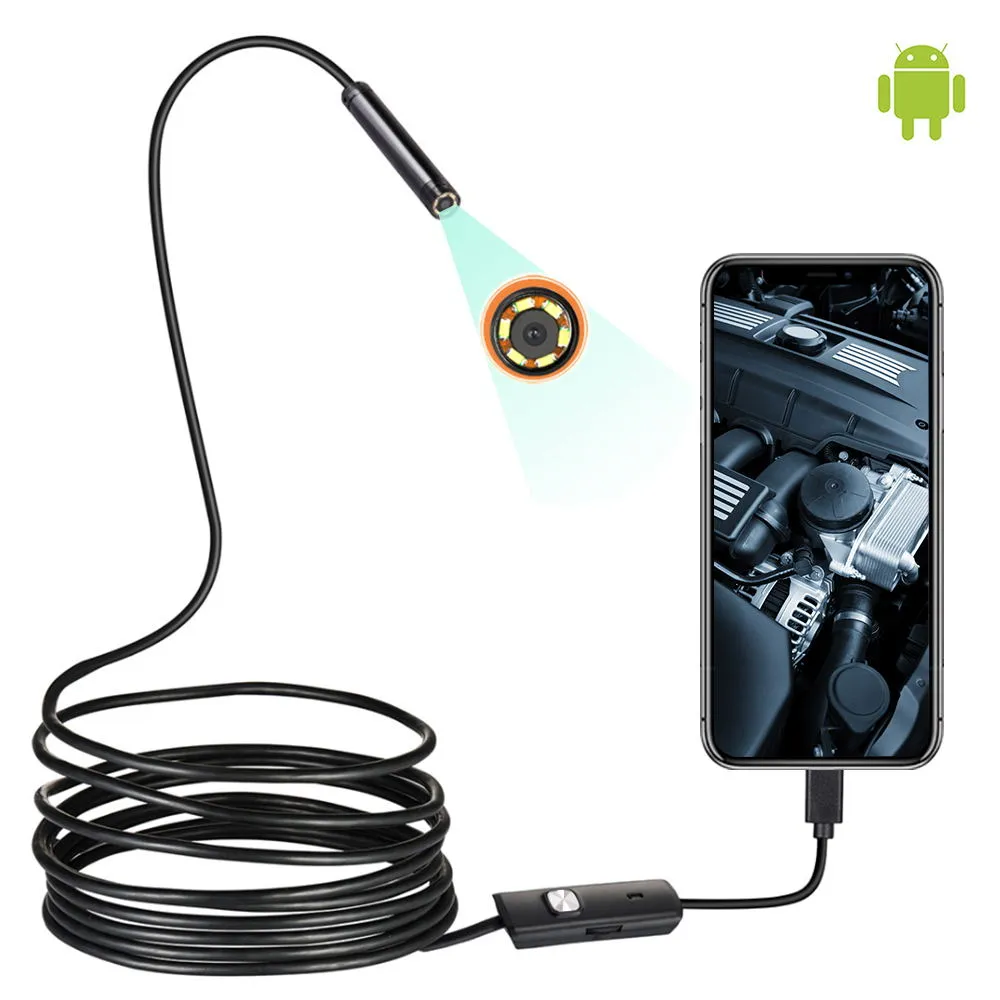 7mm Mini Endosc￳pio C￢mera USB imperme￡vel USB 0,5-10m Hard Soft Wire Snake Tubo Borescope C￢meras para carros Android Smartphone Loptop PC Notebook 6 LEDs