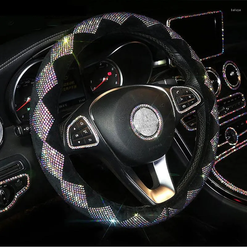 Steering Wheel Covers Bling Colorful Rhinestone Crystal Car Women Diamond Covered Steering-Wheel Case Interior Accessories