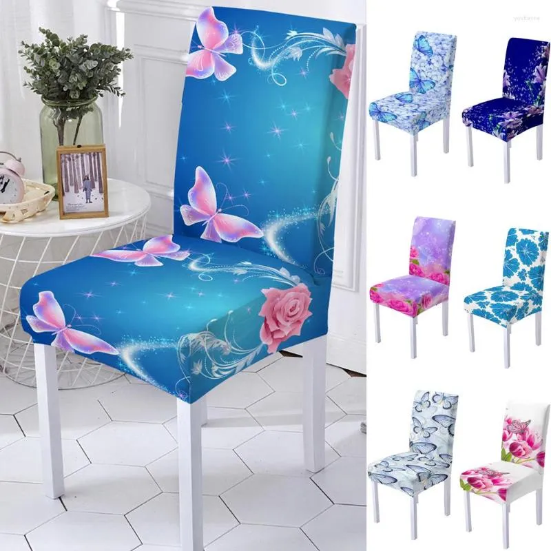Chair Covers 3D Digital Print Spandex Cover For Dining Room Flower Butterfly Chairs Living Office Decoration
