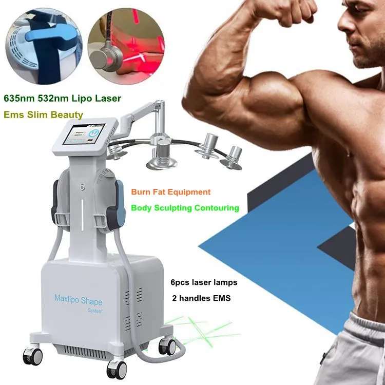 Professional Slimming Machine 635nm 532nm 6D Lipolaser 6Pcs Lamps 2 Handles Ems Slim Ems Build Muscle Stimulator Cellulite Reduction Body Sculpting Equipment