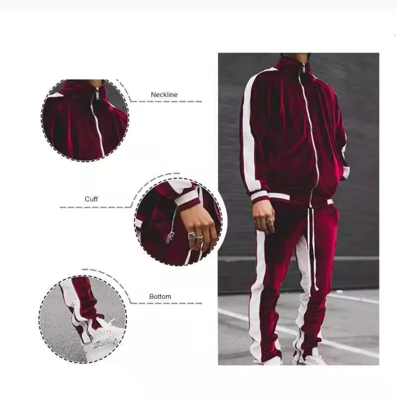 Conjunto De Chándal De Terciopelo Para Hombre - 2 Piezas Con Cremallera, Manga Larga Y Capucha