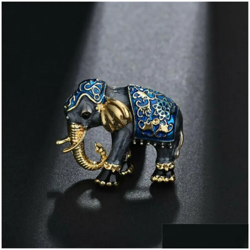Pins Brooches Pins Brooches Arrival Lovely Blue Texture Enamel Elephant Shape Brooch Crystal For Women Kids Scarf Clothes Jewelry D Dhtvw