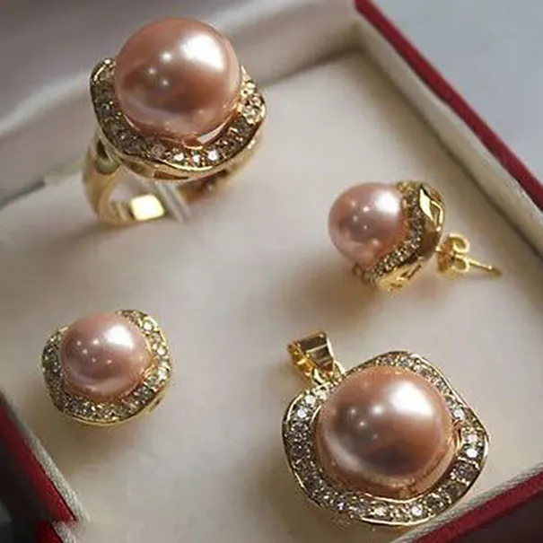 Stunning Light Pink South Sea Shell Temple Pearl Jewellery Set Earrings Ring Necklace And Pendant AAA Rated From Art shops 26.38 DHgate.Com