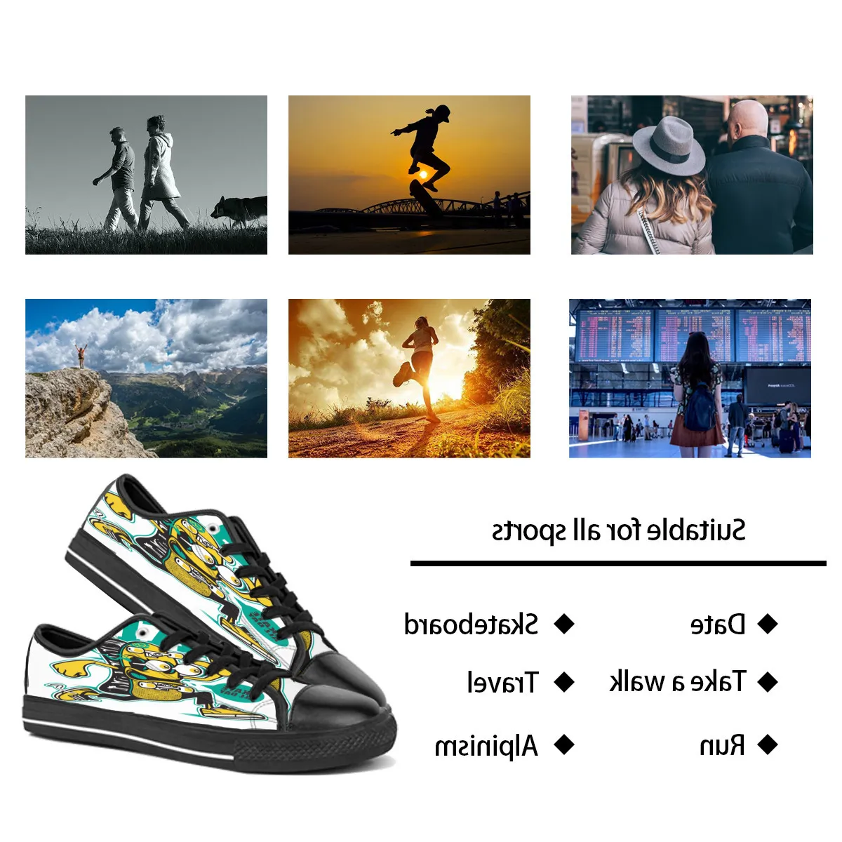 Männer Frauen DIY individuelle Schuhe Low Top Canvas Skateboard Sneakers Triple Black Individualisierung UV-Druck Sport Sneakers Houzi 170-34