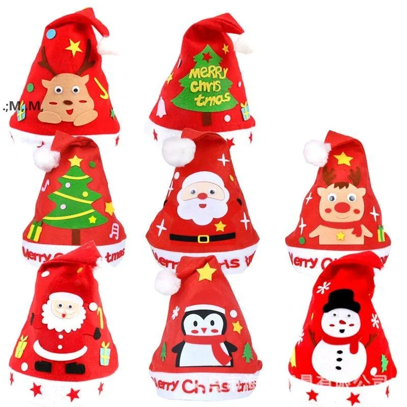 Christmas Handmade Diy Santa Party Hats Hat Kindergarten Creative DIY Materials Xmas Holiday Crafts Toys for Kids Sea Shipping BHC506