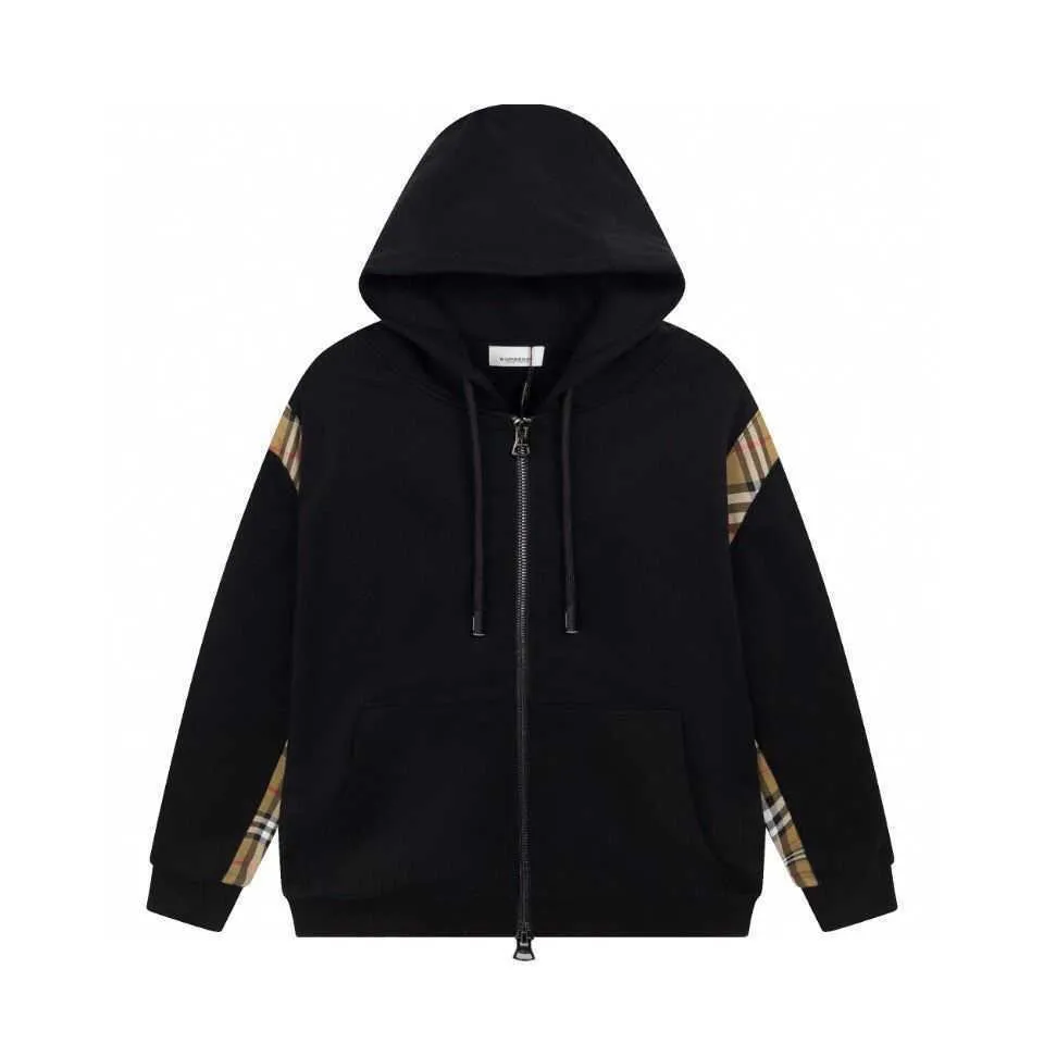 Mens Hoodie Burberys Pullover Sweatshirt High Edition Autumn Winter Simple New Style Shoulder Side Plaid Zipper Cotton Hooded Sweater Coat QWT8 Best