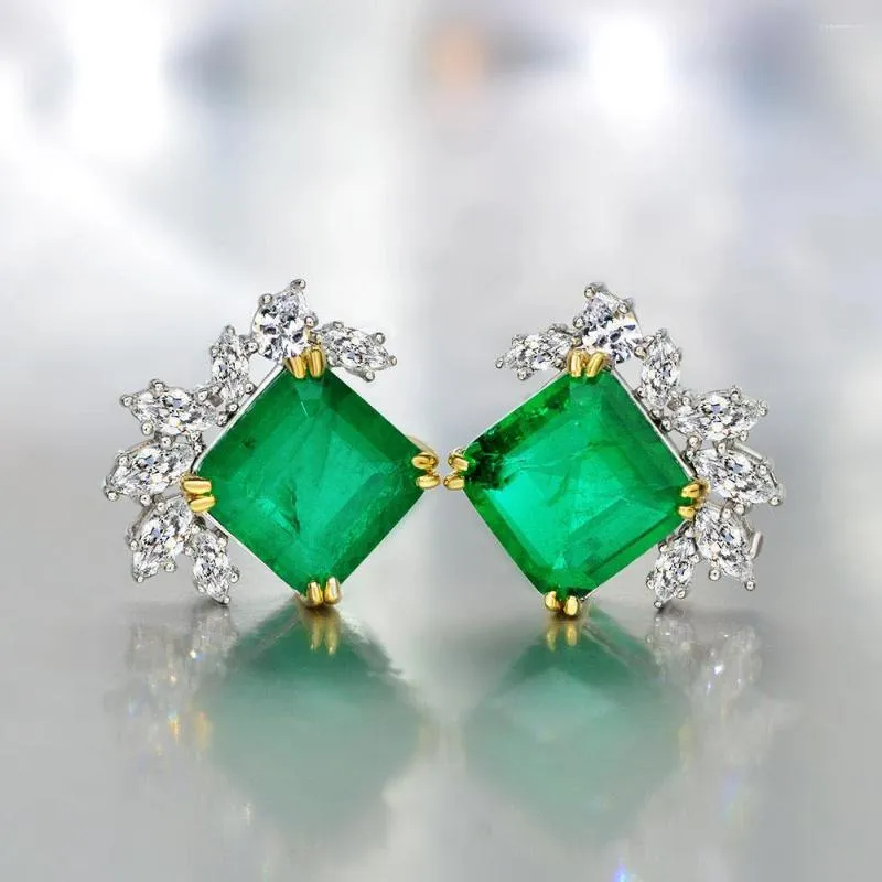 Stud￶rh￤ngen 2022 Trend Women's 925 Silver Stamp 10 10mm Natural Stone Emerald Lab Diamond Wedding Party Earring Fine Jewelry