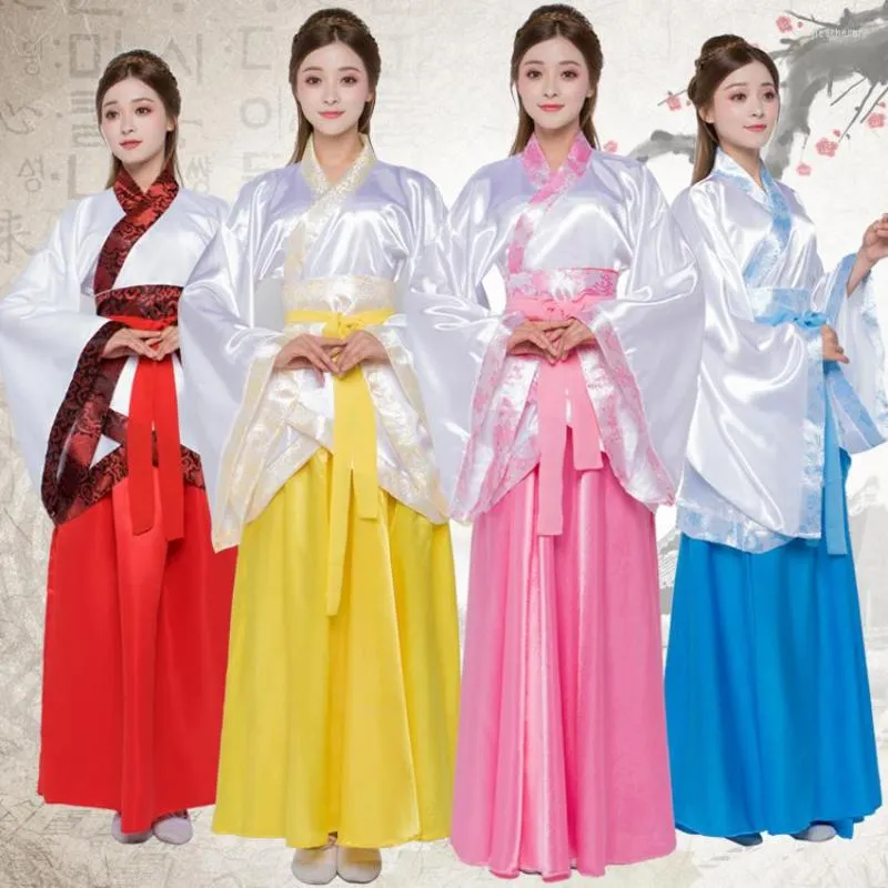 Vêtements ethniques Vrouwen Hanfu Traditionele Kostuums Tang Pak Satijnen Jurk Mannen ensemble de robes Festival Lente Prestaties Stadium Slijtage Co